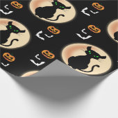 Schwarz Spooky Katze grüne Augen mit Mond Hallowee Geschenkpapier (Ecke)