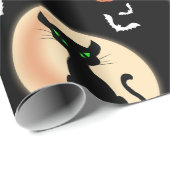 Schwarz Spooky Katze grüne Augen mit Mond Hallowee Geschenkpapier (Rolleneckpunkt)