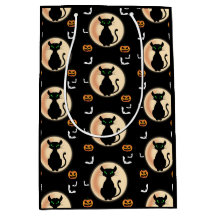 Schwarz Spooky Katze grüne Augen mit Mond Hallowee