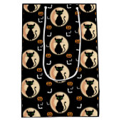 Schwarz Spooky Katze grüne Augen mit Mond Hallowee Mittlere Geschenktüte (Rückseite)