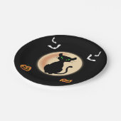 Schwarz Spooky Katze grüne Augen mit Mond Hallowee Pappteller (Schrägansicht)