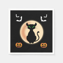Schwarz Spooky Katze grüne Augen mit Mond Hallowee