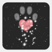 Schwarz Starlight Pink Heart Dog Paw Print Pen Nam Quadratischer Aufkleber (Vorderseite)