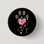 Schwarz Starlight Pink Heart Paw Print Dog Button (Vorderseite)