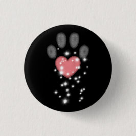 Schwarz Starlight Pink Heart Paw Print Dog Button