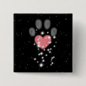 Schwarz Starlight Pink Heart Paw Print Dog Button (Vorderseite)
