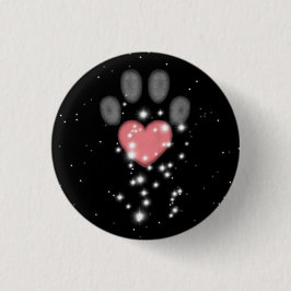 Schwarz Starlight Pink Heart Paw Print Dog Button