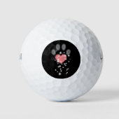 Schwarz Starlight Pink Heart Paw Print Dog Golfball (Vorderseite)