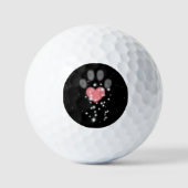 Schwarz Starlight Pink Heart Paw Print Dog Golfball (Vorderseite)