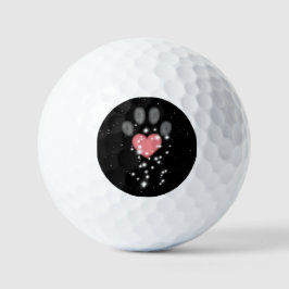 Schwarz Starlight Pink Heart Paw Print Dog Golfball
