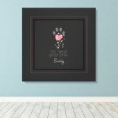 Schwarz Starlight Pink Heart Paw Print Dog Memoria Leinwanddruck (Insitu (Holzboden))