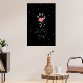 Schwarz Starlight Pink Heart Paw Print Dog Memoria Poster