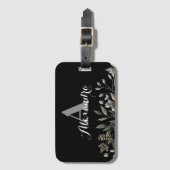 Schwarz Stilvolle Mit Monogramm Botanische Gepäckm Gepäckanhänger (Vorderseite Vertikal)