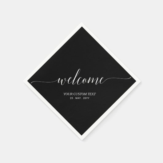 Schwarz | Stilvolles Begrüßungs-Begrüßungs-Party Serviette (Ecke)