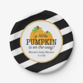 Schwarz-Streifen-Gold wenig Kürbis-Fall-Babyparty Pappteller (Vorderseite)