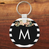 Schwarz Streifen Mit Monogramm Schlüsselanhänger (Vorderseite)