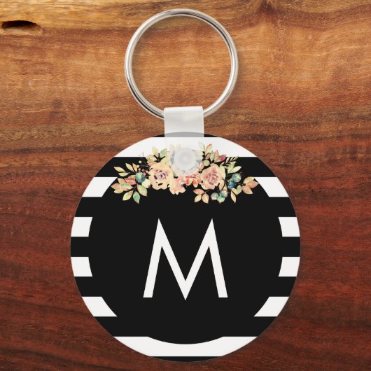 Schwarz Streifen Mit Monogramm Schlüsselanhänger (Vorderseite)