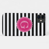 Schwarz Streifen Muster Hot Pink Monogramm Case-Mate iPhone Hülle (Rückseite (Horizontal))