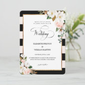 Schwarz-Streifen und Magnolia-Blumenzehen Einladung (Stehend Vorderseite)