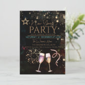 Schwarz-stylische Party Einladung des neuen Jahres (Stehend Vorderseite)