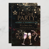 Schwarz-stylische Party Einladung des neuen Jahres (Vorne/Hinten)
