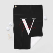 Schwarz-stylisches, individuelles Monogramm Golfhandtuch (Insitu)