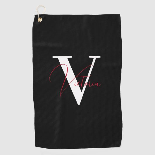 Schwarz-stylisches, individuelles Monogramm Golfhandtuch (Vorderseite)