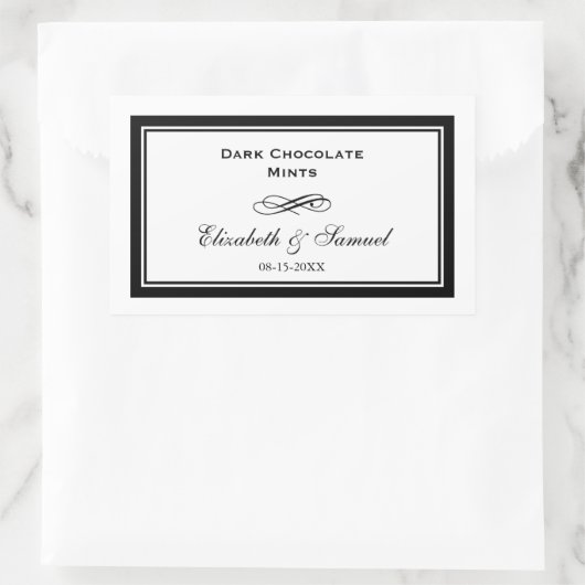 Schwarz-Swirl-Hochzeitscreme Rechteckiger Aufkleber (Tasche)