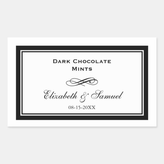 Schwarz-Swirl-Hochzeitscreme Rechteckiger Aufkleber (Vorderseite)