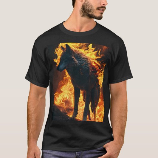 Schwarz-t-Shirt mit Wolf T-Shirt (Vorderseite)