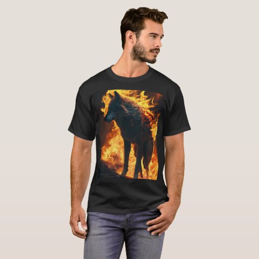 Schwarz-t-Shirt mit Wolf T-Shirt (Vorne ganz)