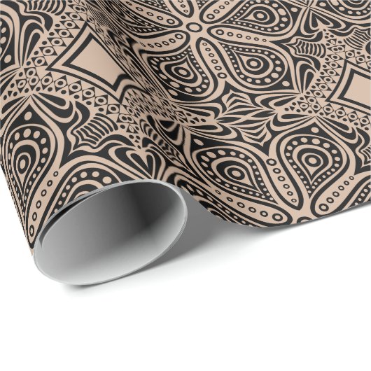 Schwarz-Tan-Blumen-Ornament, türkisches Motiv 2 Geschenkpapier (Rolleneckpunkt)