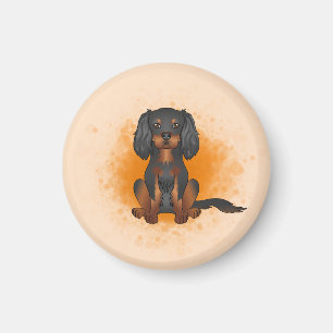 Schwarz & Tan Cavalier King Charles Hund auf Orang Magnet