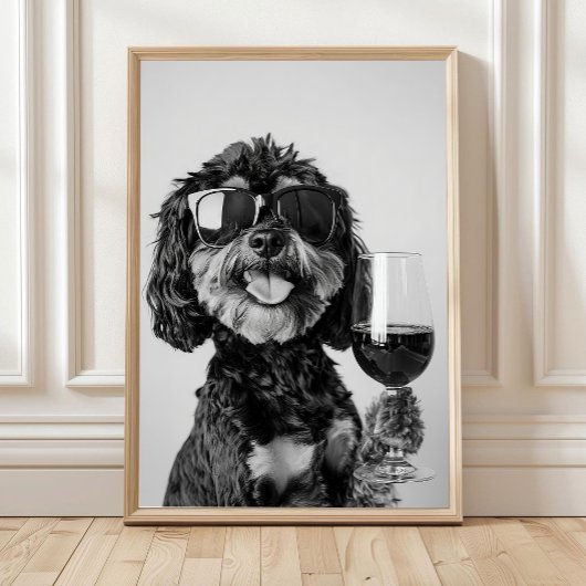 Schwarz & Tan Cavapoo beim Weintrinken Wandkunst,  Poster