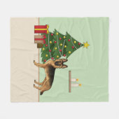 Schwarz-Tan-Deutscher Hirte und ein Weihnachtsbaum Fleecedecke (Vorderseite (Horizontal))