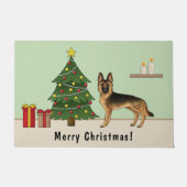 Schwarz-Tan-Deutscher Hirte und ein Weihnachtsbaum Fußmatte (Vorderseite)