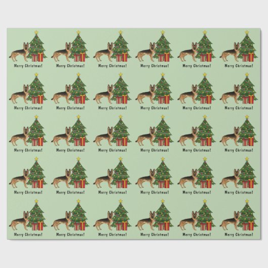 Schwarz-Tan-Deutscher Hirte und ein Weihnachtsbaum Geschenkpapier (Flach)