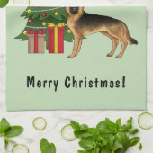 Schwarz-Tan-Deutscher Hirte und ein Weihnachtsbaum Geschirrtuch (Gefaltet)