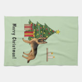 Schwarz-Tan-Deutscher Hirte und ein Weihnachtsbaum Geschirrtuch (Horizontal)