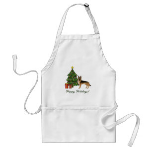 Schwarz-Tan-Deutscher Hirte und ein Weihnachtsbaum Schürze