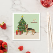 Schwarz-Tan-Deutscher Hirte und ein Weihnachtsbaum Serviette (Beispiel)