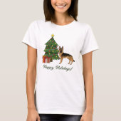 Schwarz-Tan-Deutscher Hirte und ein Weihnachtsbaum T-Shirt (Vorderseite)