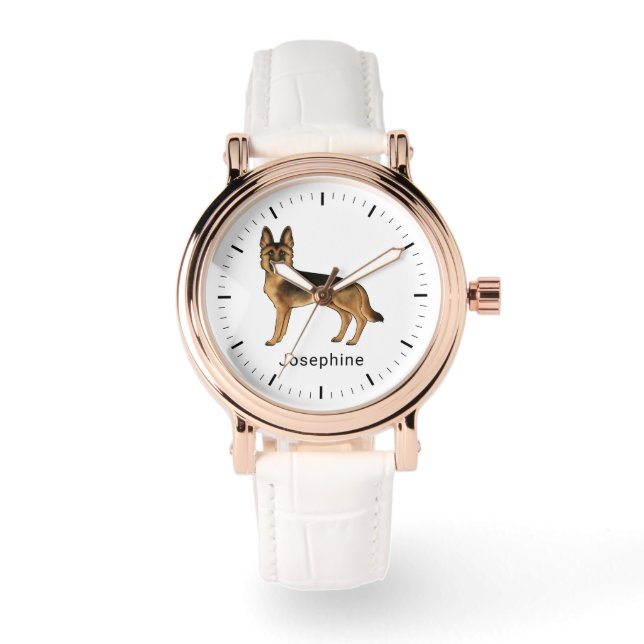 Schwarz-Tan-Deutscher Schäferhund mit Individuelle Armbanduhr (Vorderseite)