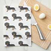 Schwarz-Tan-Draht-Dackel-Hundeschema Geschirrtuch (Viertel Falte)