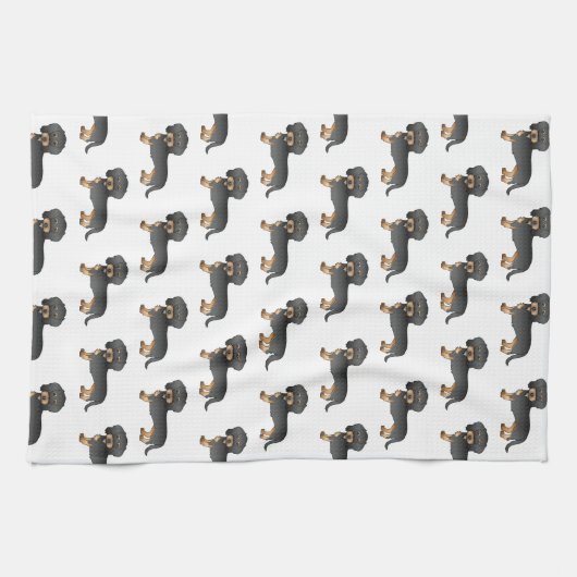 Schwarz-Tan-Draht-Dackel-Hundeschema Geschirrtuch (Horizontal)