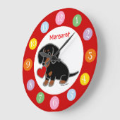 Schwarz-Tan-glatte Dackel Große Wanduhr (Winkel)