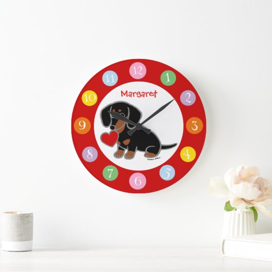 Schwarz-Tan-glatte Dackel Große Wanduhr (Zuhause)