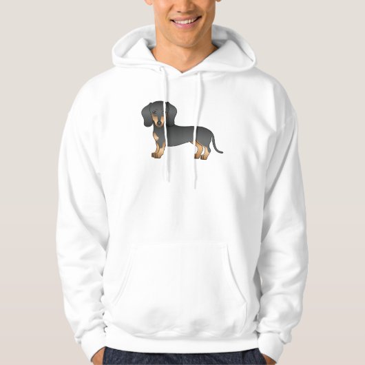Schwarz-Tan-glatter Dackel Hund Zeichnend Hoodie (Vorderseite)
