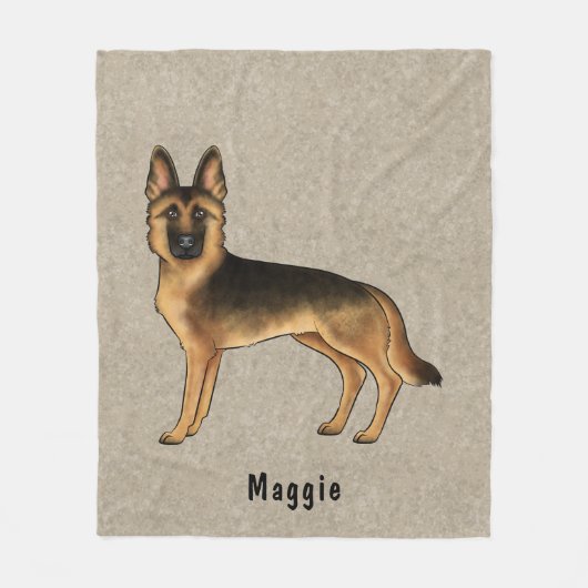 Schwarz-Tan-Hund mit benutzerdefiniertem Text Fleecedecke (Vorderseite)