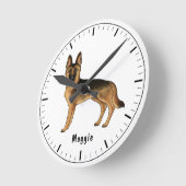 Schwarz-Tan-Hund mit benutzerdefiniertem Text Runde Wanduhr (Winkel)